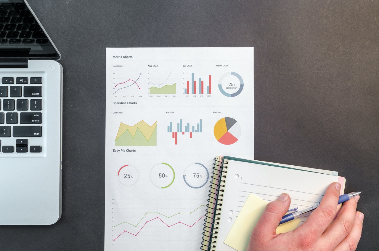 Data analytics charts laptop work