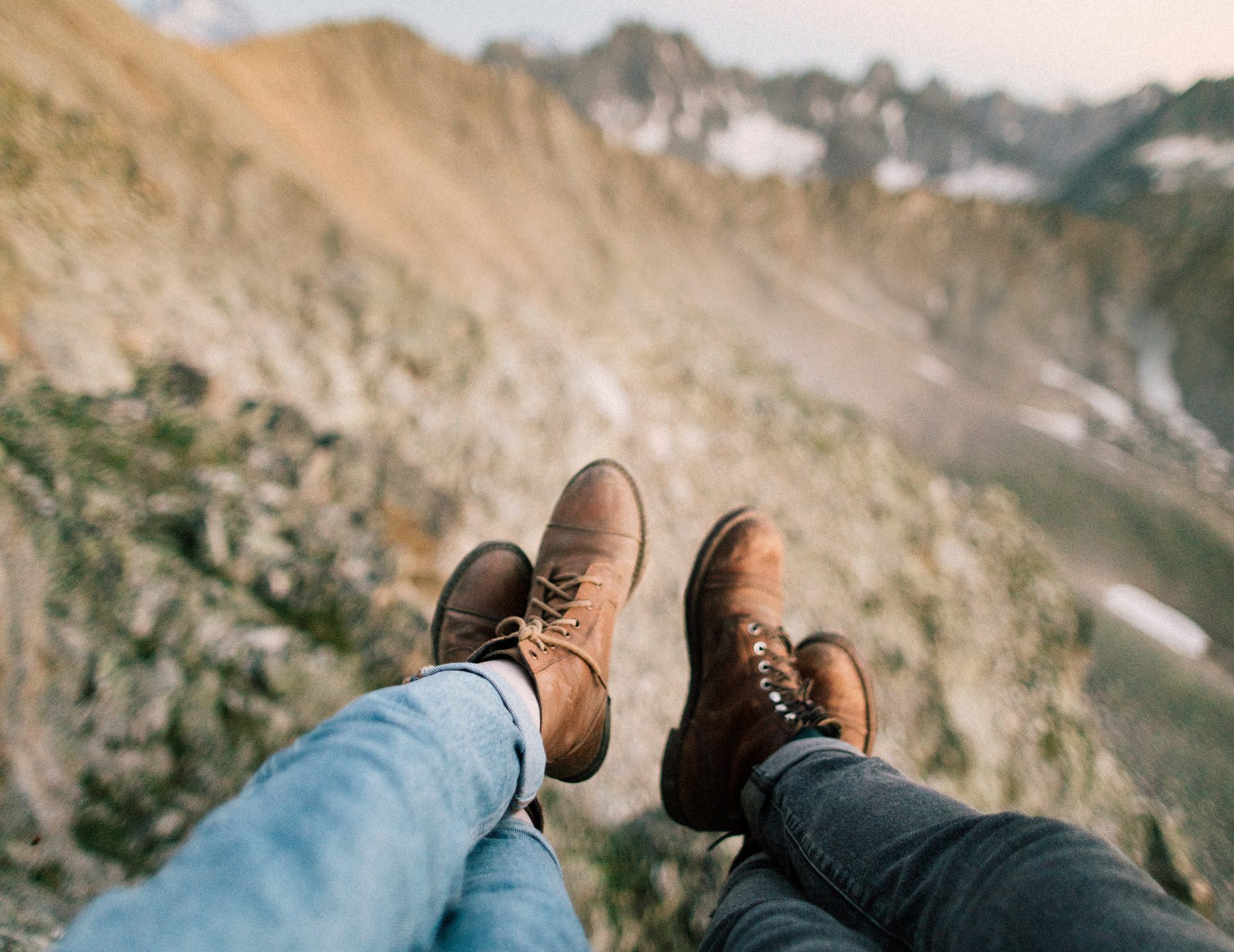 Young people looking at mountains